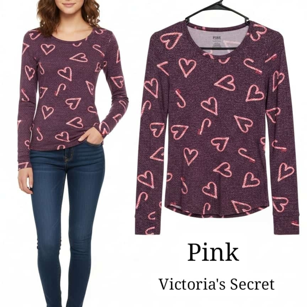Victoria's Secret Purple Heart Print Long Sleeve Top